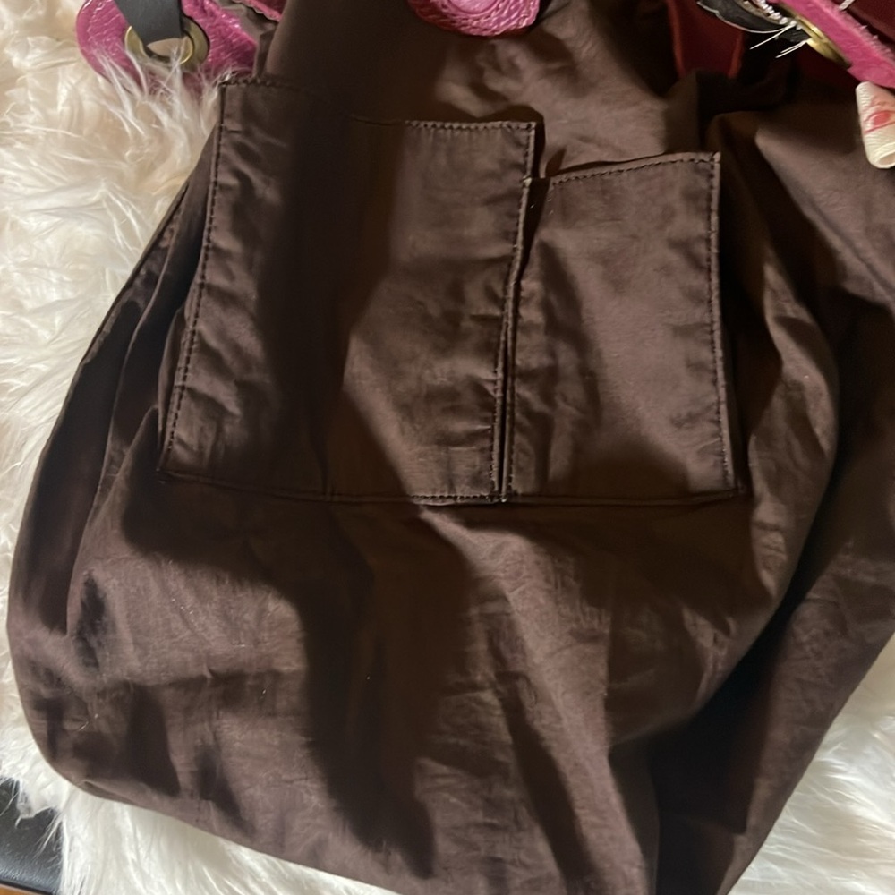 Lucky Brand Women's Dark Pink Slouchy Hobo Boho Bag Size 12" x 14" x 5" - Picture 12 of 12